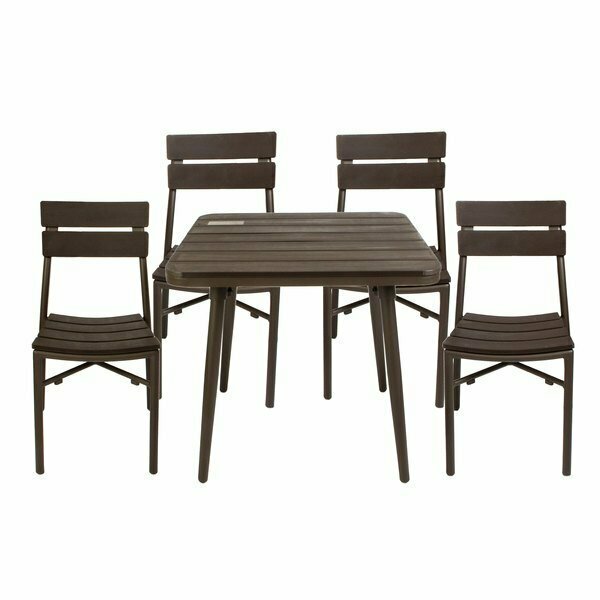 Bfm Seating Bayview 36'' Square Bronze Aluminum / Brown Synthetic Teak Outdoor Table with 4 Chairs 163YLBR36S